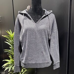 Flag & Anthem Hoodie,pullover,waffle knit distressed cuff & waist